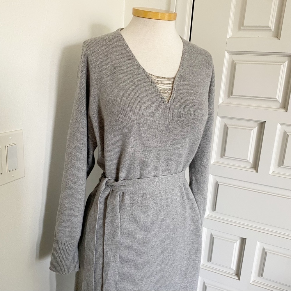 Peserico Gray (Grey) Cashmere Wool Silk Sweater Dress Tie Waist Size 48 IT - Picture 15 of 15